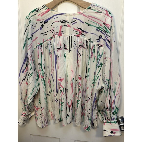 ISABEL MARANT Silk Amba Blouse Lightweight Top Sz 40 / 8 Ecru Printed Split Neck - Picture 4 of 11